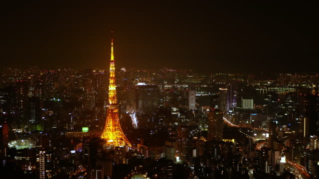 Vista-de-pájaro---vista-nocturna-de-la-ciudad-de-Tokio