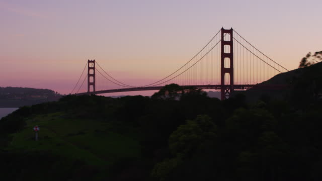 Aerial-view-of-Golden-Gate-bridge-at-sunset