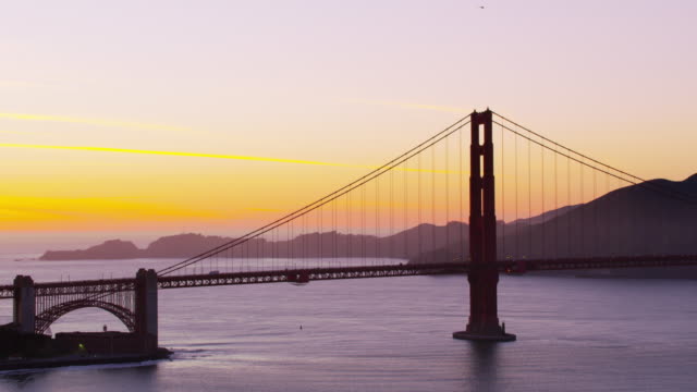 Aerial-view-of-Golden-Gate-bridge-at-sunset