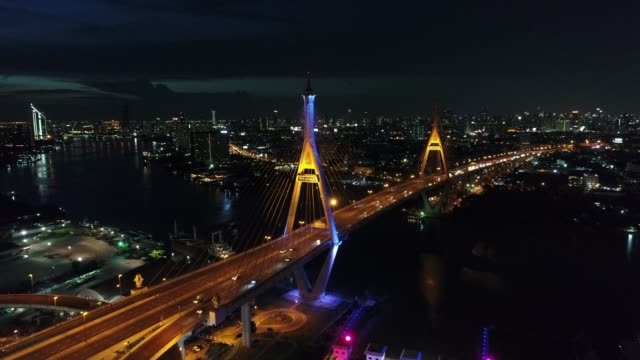 Bhumibol-Brücke-und-Fluss-Vogel-Auge-Ansicht-Landschaft-in-Bangkok-Thailand