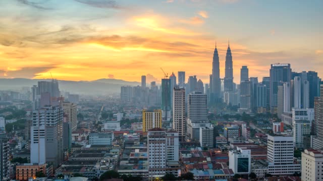 Kuala-Lumpur-Stadt-Skyline-Sonnenaufgang-Timelapse,-Zeitraffer-Malaysia-4K