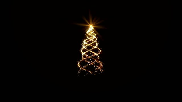 Gold-lights-Christmas-tree-on-black-background-for-decoration-or-overlay,-looped