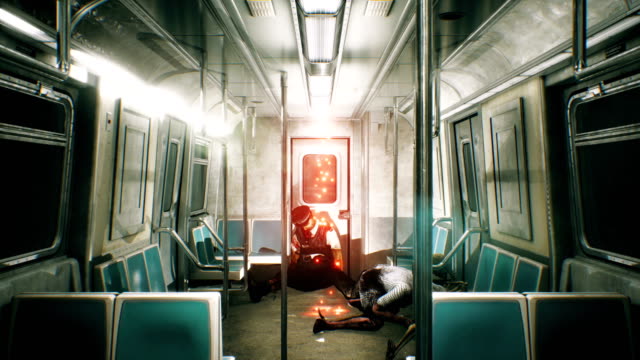 Abandoned-railway-horror-train-with-zombie.-Horror-and-post-apocalyptic-scene.-Loopable.