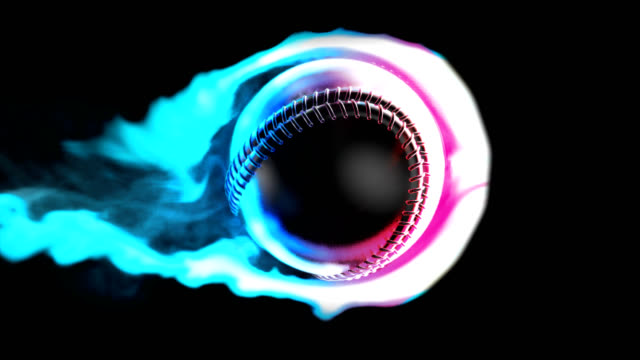 Flying-baseball-on-fire-on-a-black-background