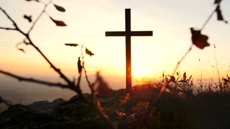 Crucifix-on-Mountain-during-Sunset.-Beautiful-Nature-and-Calm-Atmosphere.