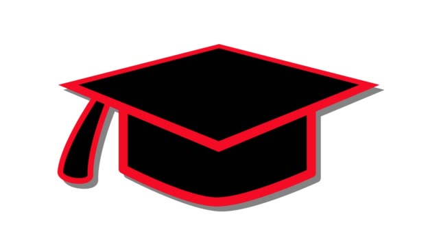 símbolo-del-icono-de-la-educación-de-la-sombrero-Mortarboard-y-animación-rojo