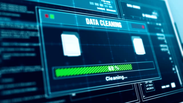 Data-Cleaning-Progress-Warning-Message-Data-Cleaned-Alert-on-Screen-,-Computer-Screen-Entering-System-Login-And-Password-Logging-into-Showing-progress-granted-System-Security.