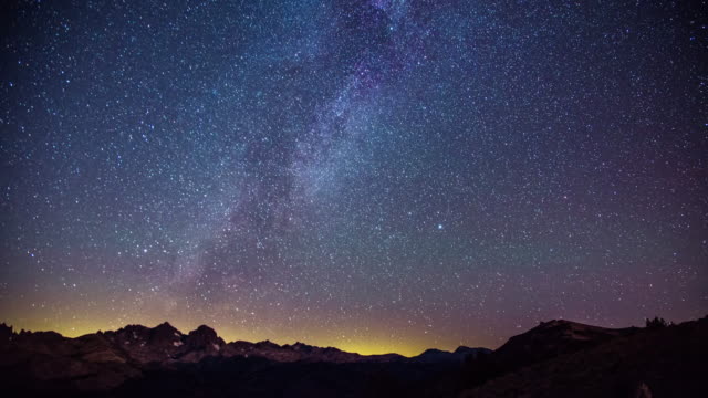 Time-Lapse---Beautiful-Milky-Way-Galaxy-above-Mountain-Range---4K