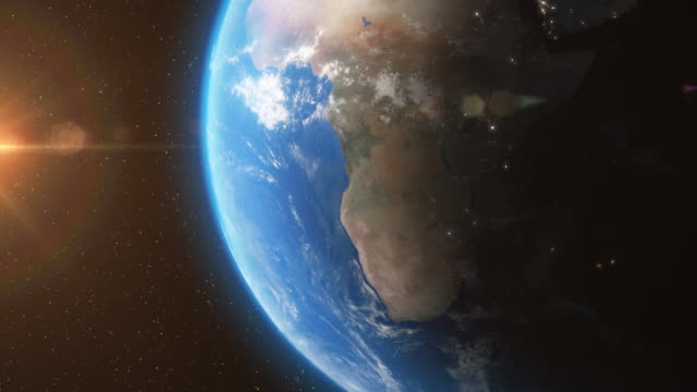 Earth-from-Space-with-Sun-Light-Stars-Day-Night---3D-Animation-4K