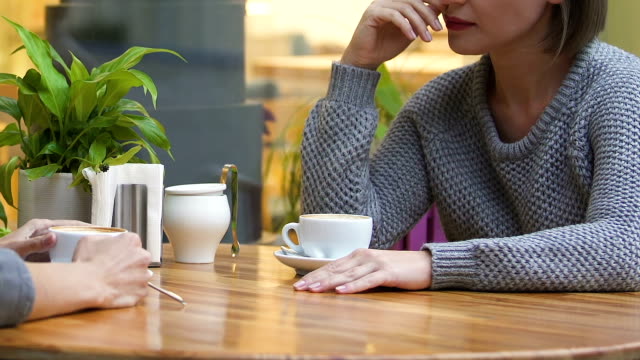 Upset-woman-complaining-about-problems,-private-conversation-in-cafe-with-friend