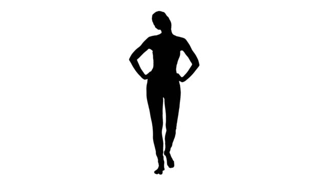 Silhouette-Mature-woman-stretching-her-neck-and-walking