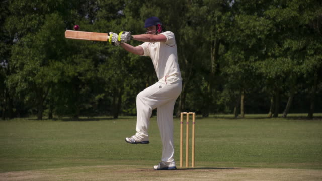 A-Batsman-playing-cricket-strikes-the-ball-in-slow-motion.