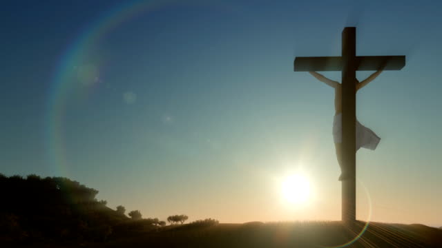 Jesus-Kreuz,-wunderschönen-Sonnenaufgang