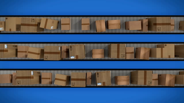 Paperboxes-en-cinta-transportadora,-bucle-de-animación