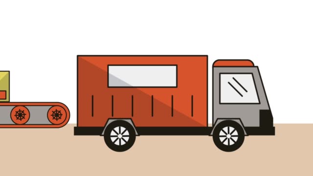 Transport-Band-mit-Boxen-und-LKW-Lieferung-Service-animation