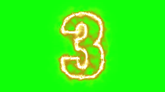3---tres-caliente-ardiente-número-en-pantalla-verde