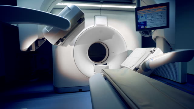 A-new-tomograph-with-monitor.-Wide-angle-of-a-medical-machine-with-one-monitor.