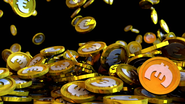 3D-animation-of-euro-coins-falling-on-a-black-background-with-alpha