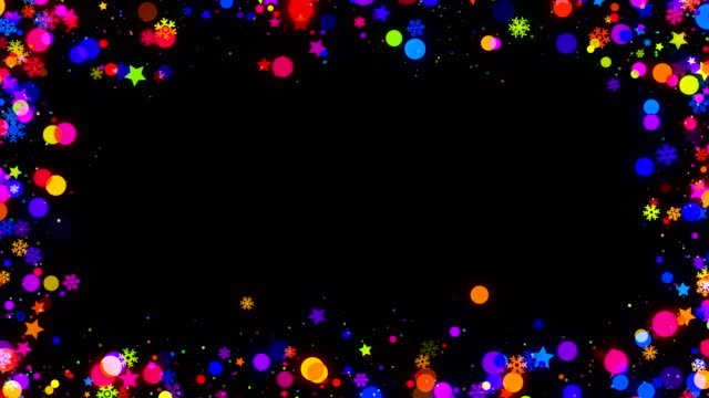 Bucle-de-colorido-marco-de-copos-de-nieve-de-Navidad-sobre-fondo-negro