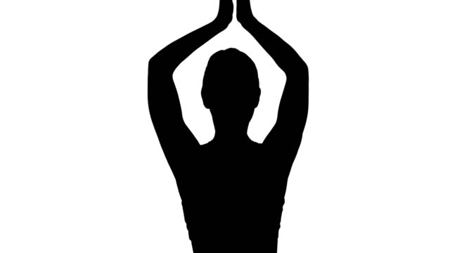 Silhouette-Frau-tun-Yoga-Lotus-Pose-mit-Händen-gekoppelt