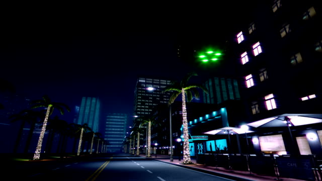 UFO-está-volando-sobre-la-ciudad-de-noche