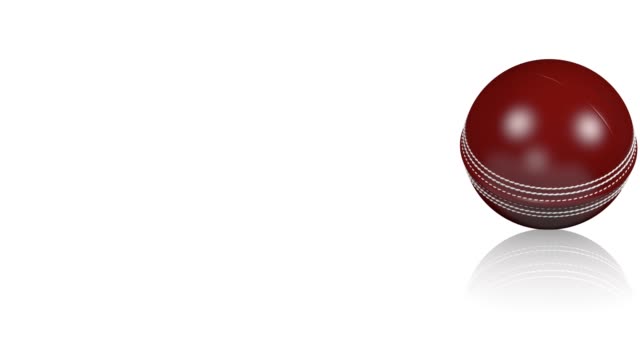 Cricketball-drehen-auf-einem-weißen-reflektierenden-Boden