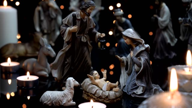 Nativity-scene-Christmas-manger-with-candles-lights
