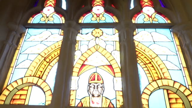 The-pope.-holy-father.-Vicar-of-Christ.-Stained-glass-window-in-the-Cathedral-of-Kant-in-Kaliningrad.