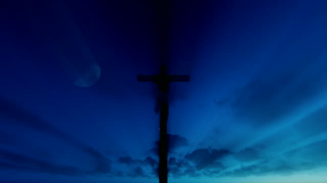 Jesus-Christus-gegen-Sonnenaufgang,-4K