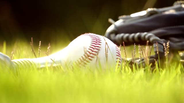 Equipamiento-para-el-deporte-de-béisbol-tendido-en-el-césped
