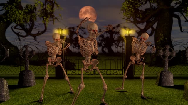 Attacking-skeletons-at-night-in-the-cemetery.-Halloween-concept.