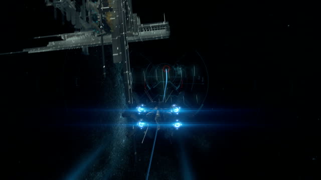3d-fake-Video-Game.-The-spacecraft-flies-through-the-space-station.-Hud.-part-2-of-2.-long-loop.