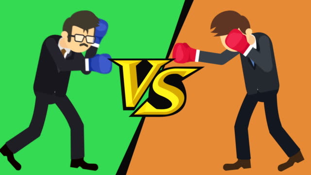 Business-man-battle-in-boxing-gloves.-Business-competition-concept.-Loop-illustration-in-flat-style.