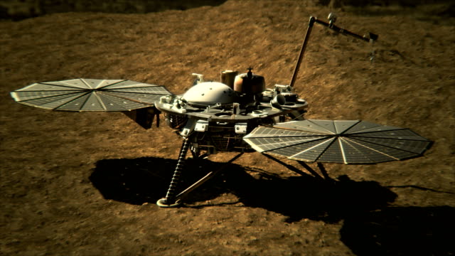 4K-NASA-Einblick-Lander-auf-der-Oberfläche-des-Mars.--(Elemente-eingerichtet-von-der-NASA)