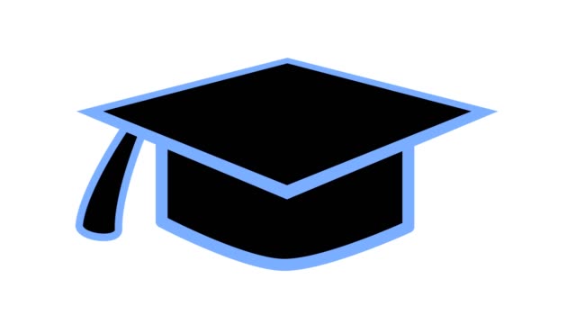 símbolo-del-icono-de-la-educación-de-la-sombrero-Mortarboard-y-animación-azul