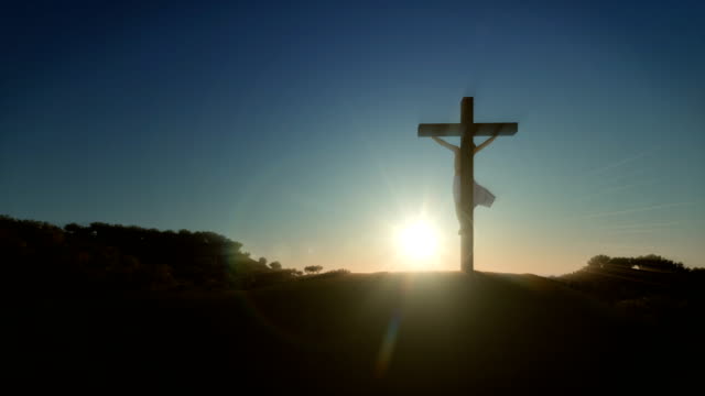 Jesus-cross-at-sunrise,-4K