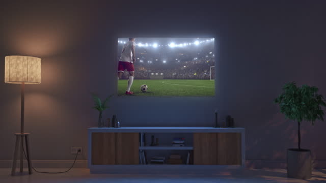 Fußballspiel-auf-Wohn-Zimmer-Fernseher