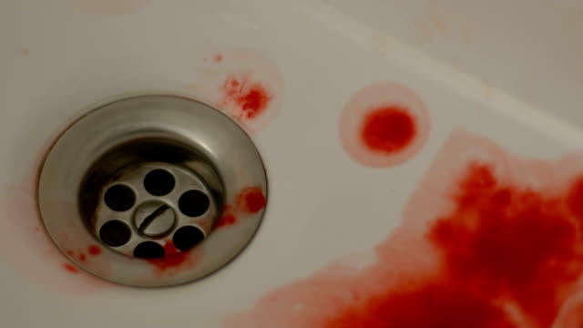 Murderer-washing-victim-blood-in-bath,-domestic-violence-crime,-manslaughter