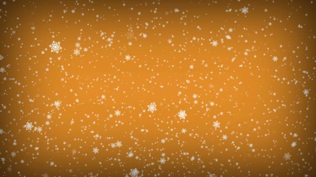Winter-Christmas-background,-falling-snowflakes-on-orange-background.-4K