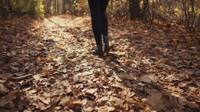 Chica-caminando-en-un-bosque-de-otoño.