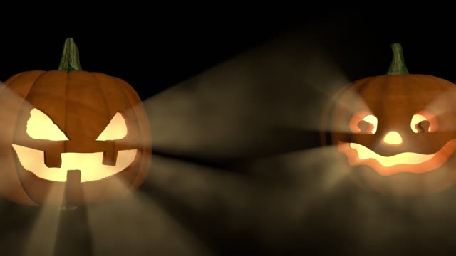 Halloween-Kürbis-Familie-mit-leuchtenden-Augen.