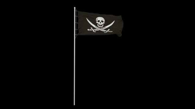 Bandera-pirata-ondeando-en-el-viento,-con-un-canal-alfa.-Loopable,-4K