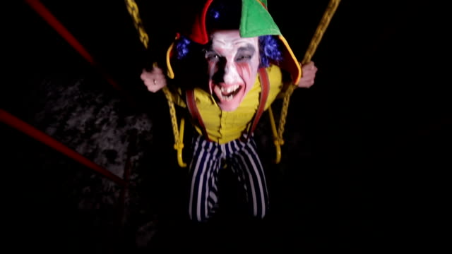 A-top-view-of-a-clown-shouting-on-a-swing.
