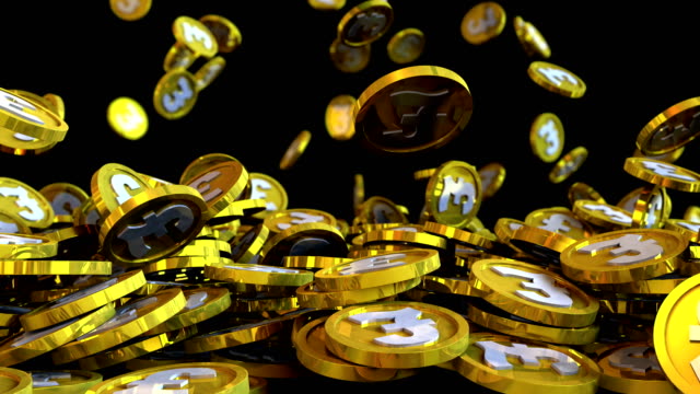 3D-animation-of-pound-coins-falling-on-a-black-background-with-alpha