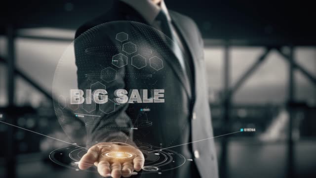 Big-Verkauf-mit-Hologramm-Geschäftsmann-Konzept