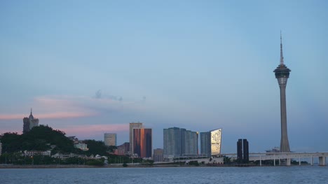 Sonnenuntergang-Himmel-magische-Zhuhai-Stadt-berühmten-Macau-Tower-Bay-Panorama-4k-china