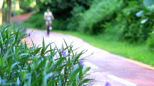 Woman-riding-bike-on-park