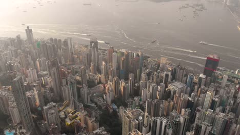 Aerial-tilt-up-shot-of-Hong-Kong-skyline