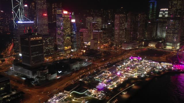 4K-aerial-view-footage-of-Hong-Kong-beautiful-night-scenes-at-Central-District
