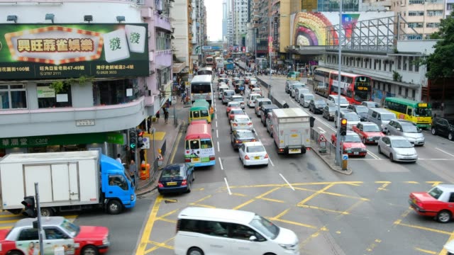 Intenso-tráfico-en-el-distrito-de-Mongkok,-en-Hong-Kong